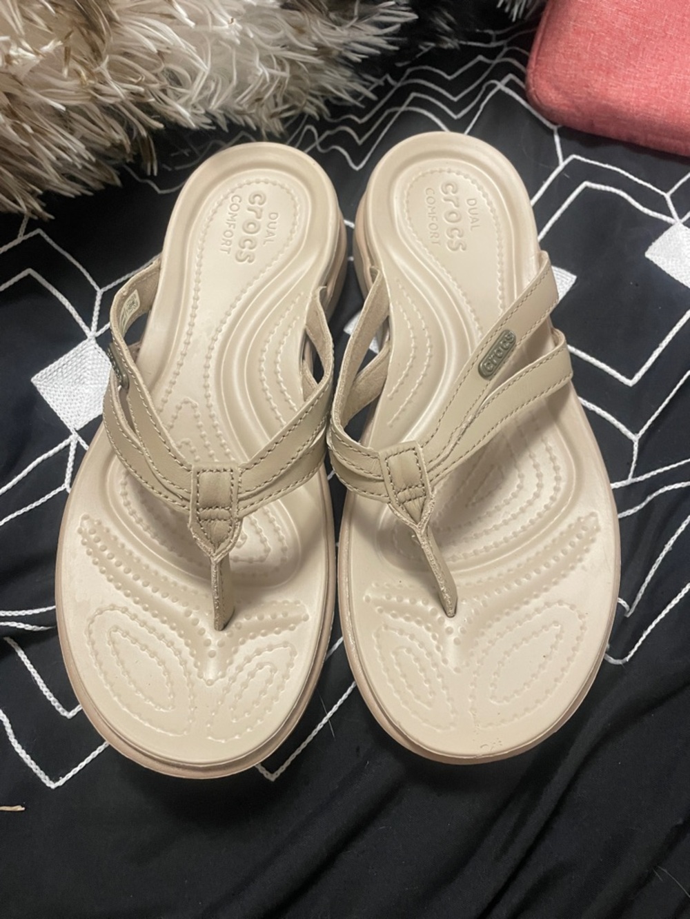 CROCS Women’s Beige Dual Comfort Thong Sandals